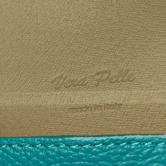 Vera Pelle Green Handbag Bee Clasp Purse Pebbled Leather Made in Italy - Picture 10 of 12